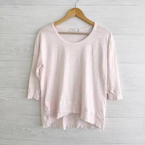 Mododoc Los Angeles - Pale pink scoop neck asymmetrical hem 3/4 sleeve t-shirt S